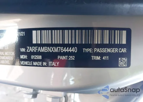 2021 Alfa Romeo Giulia Ti Rwd z USA, uszkodzony, nr VIN ZARFAMBNXM7644440